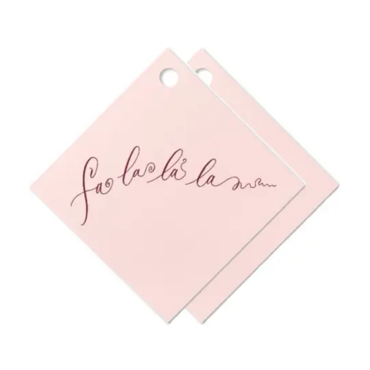 "Fa La La" Burgundy Foil on Pink Holiday Gift Tag, Set of 15