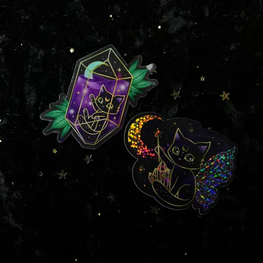 Crystal Fairy Cat Stickers - Mystical Kitty Decals - Witchy Cat Sticker Set