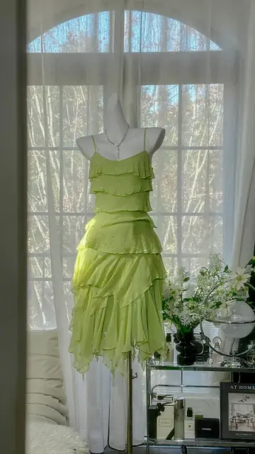 Light green halter-neck sexy cake skirt short ball gown R8099