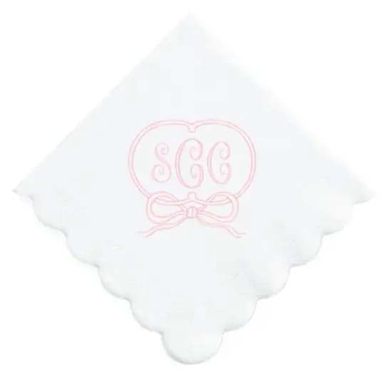 Custom Traditional Monogram with Bow Detail Scallop Printed Cocktail Napkins