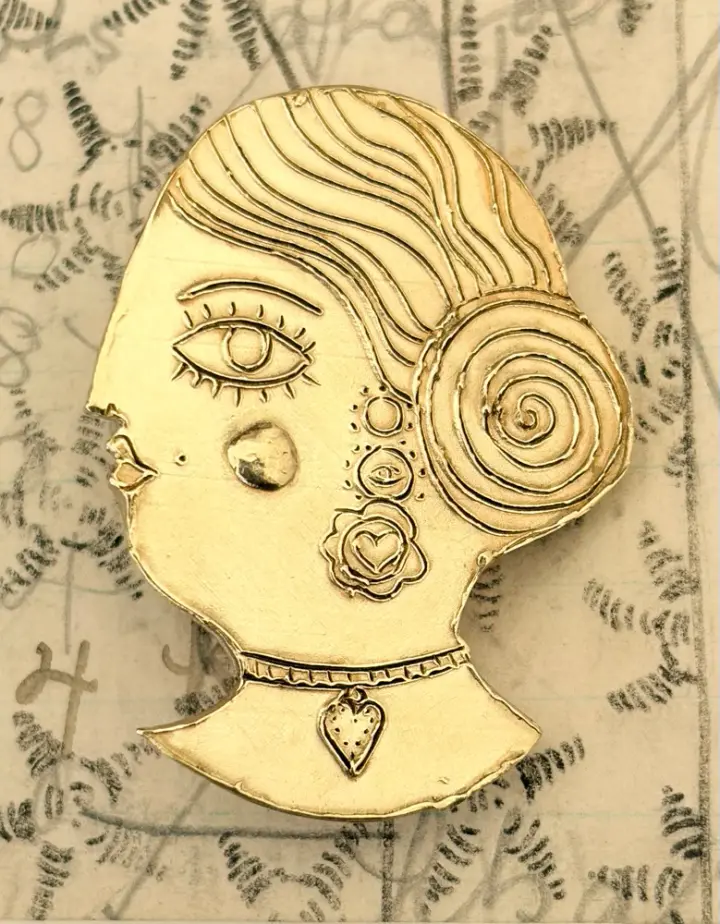 Pretty Brass Lady Brooch
