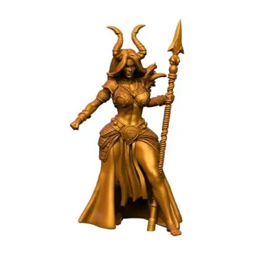 miniature figure of Dalia, a horned female fantasy warrior holding a spear, standing in a combat pose.