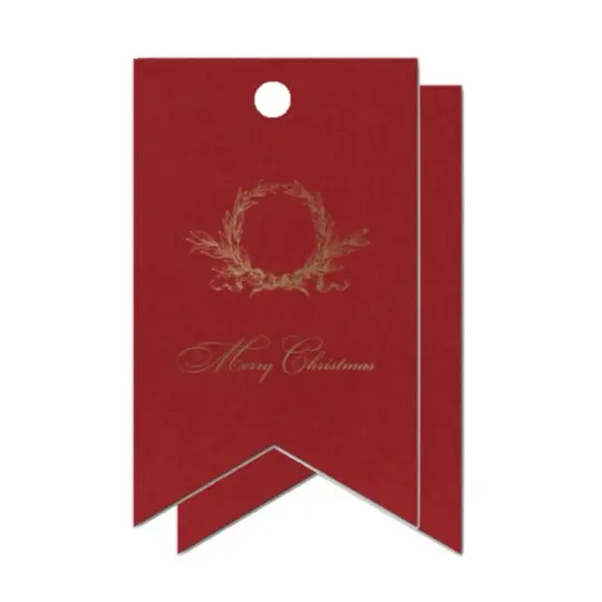"Merry Christmas" Gold Foil on Cranberry Holiday Gift Tags