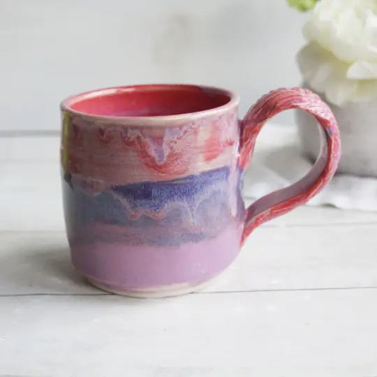 Pink and Purple Pottery Mug, 12 Ounce, Handcrafted Stoneware Cup, Made i...