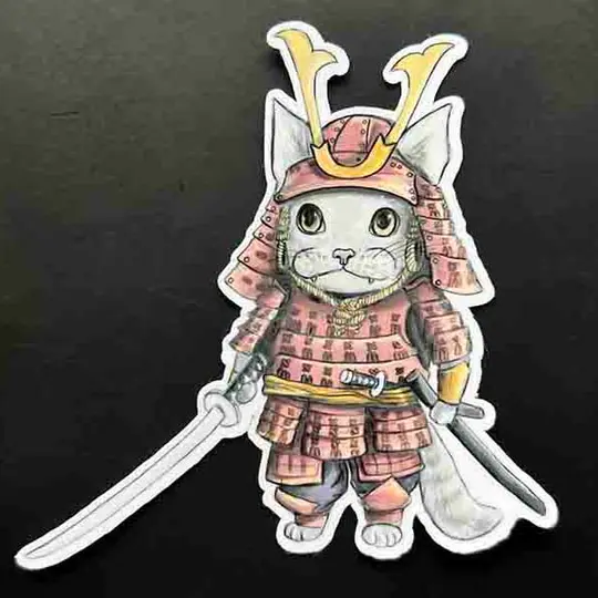 Samurai Kitty Sticker, 3" | Wholesale 6 Pack