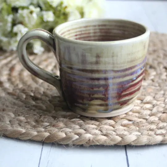 Ox Blood Red and Beige Crackle Pottery Mug, Handmade in USA