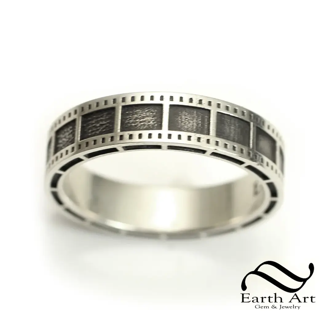 Film Strip Wedding Ring - Sterling Silver -Unisex