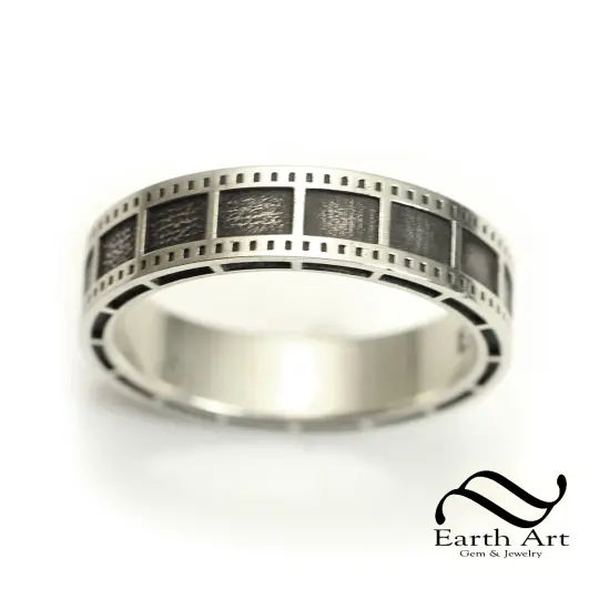 Film Strip Wedding Ring - Sterling Silver -Unisex