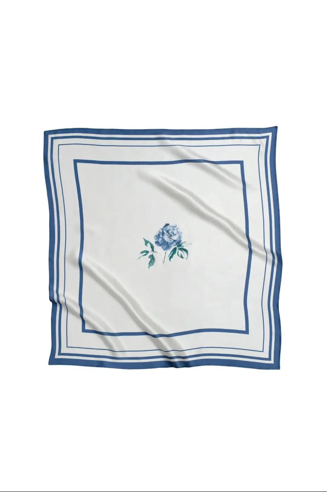 Small Minimal Floral Natural Silk Scarf | Blue Collection