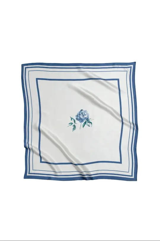 Small Minimal Floral Natural Silk Scarf | Blue Collection