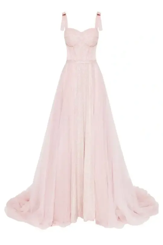Light pink halter-neck fitted long ball gown/bridal dress R8561
