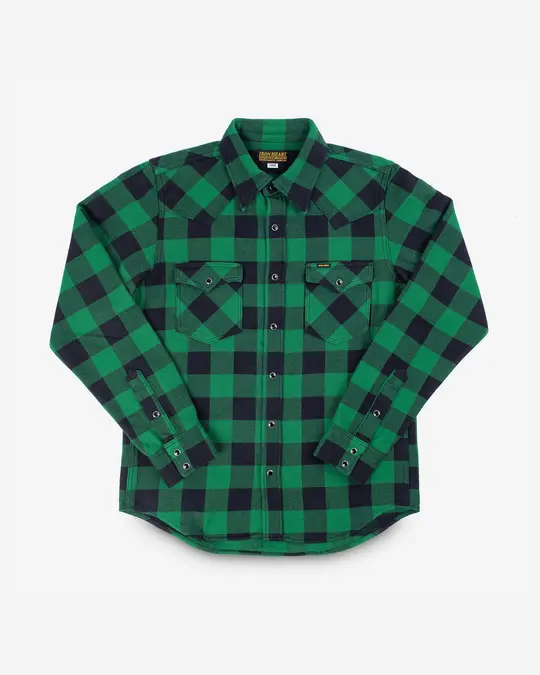 Ultra Heavy Flannel Buffalo Check Western Shirt - Green/Black