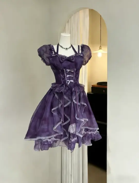 Charming Purple Ruffled A-Line Square Corset Mini Prom Dress Homecoming Dress RS650