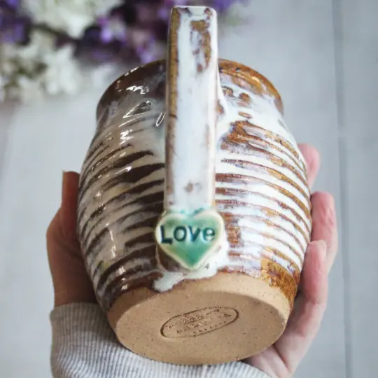 Rustic Love Mug, 13 oz. , Handcrafted Pottery Stoneware Coffee Cup, Made in USA