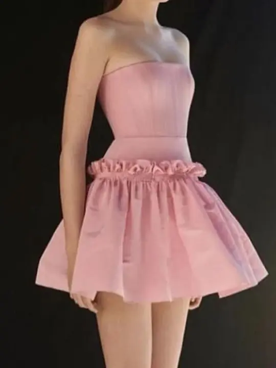 Pink tube top waist lace design skirt short skirt homecoming dress R3746
