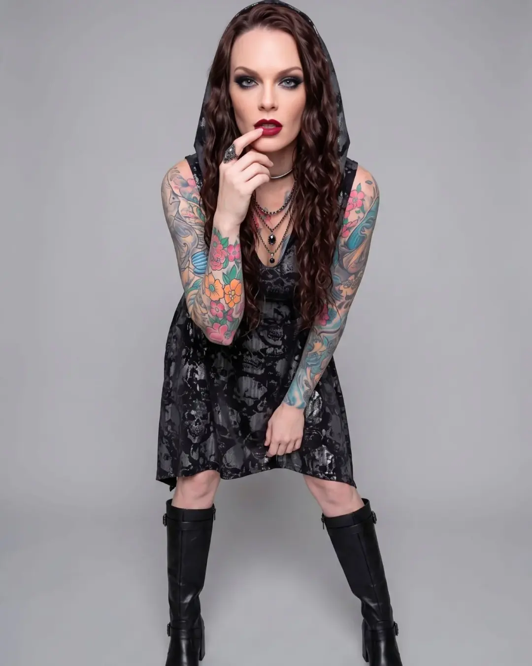 Killstar Chaos Metallic Skull Hooded Cut Out Asymmetric Tunic Dress Small