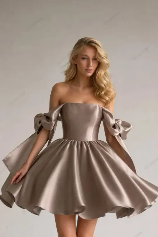 Silky Satin Women's Homecoming Dress Brown Corset Short Prom Dress Party Dress RS2467