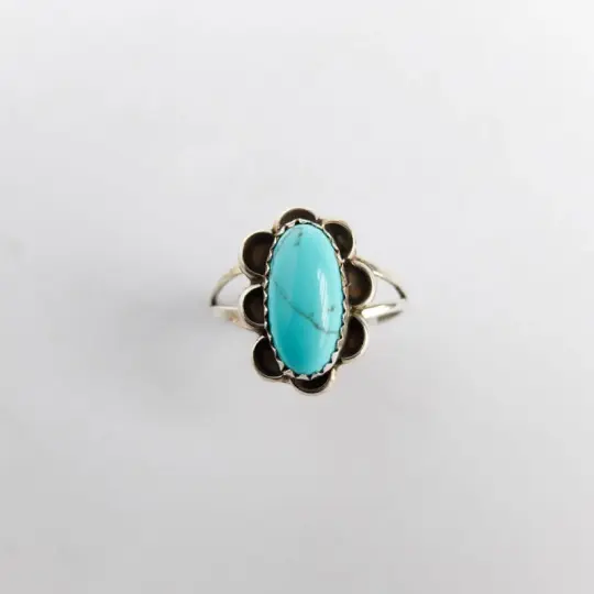 Turquoise Ring with Floral Setting Size 7.5