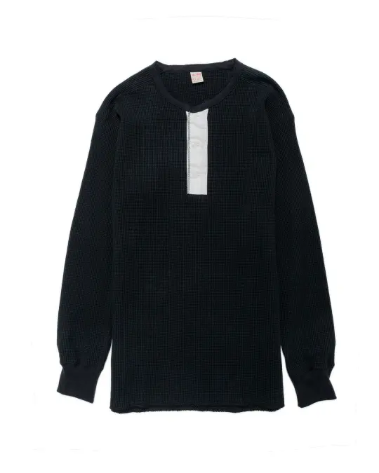 The Real McCoy's MC24122 Waffle Thermal Henley Undershirt L/S Black
