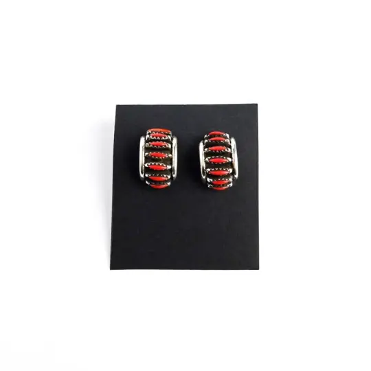 Coral Petit Point Hoop Stud Earrings
