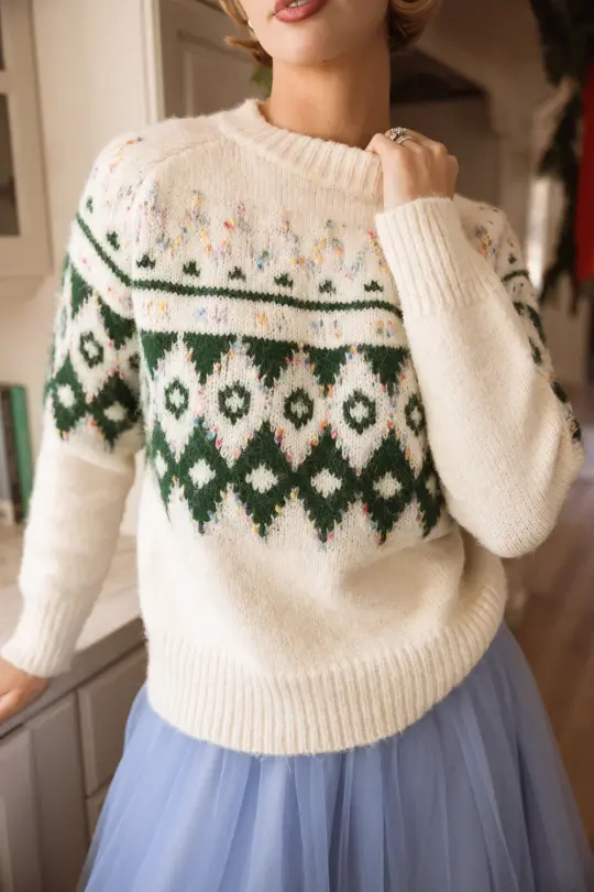 Acadia Sweater in Green & Cream