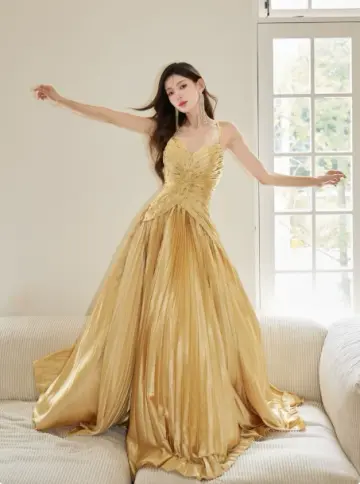 Elegant Bright Yellow A-Line Halter Maxi Evening Dress Prom Dress RS462