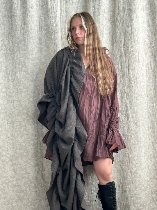 FW '26: Drawstring Scarf in Cotton Dark Stripe (Pre-Order)