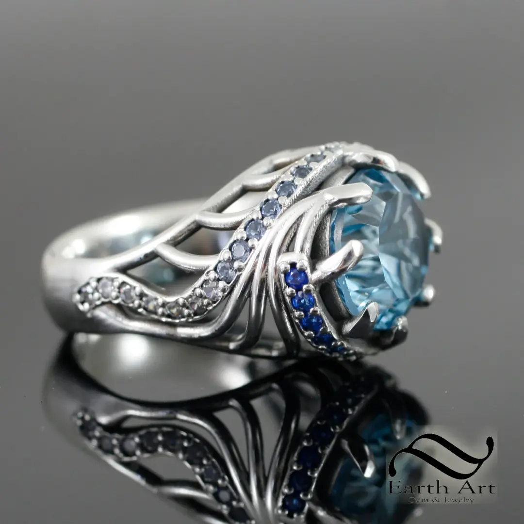 Topaz Whirlpool Ring - Sterling Silver with Swiss Blue Topaz