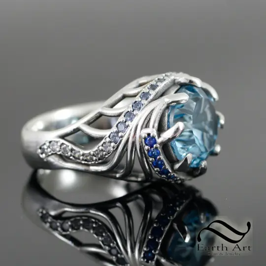 Topaz Whirlpool Ring - Sterling Silver with Swiss Blue Topaz