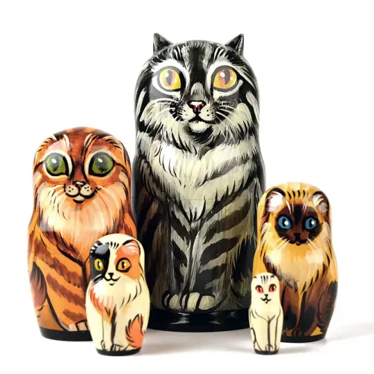 Five Different Cats Stacking Dolls