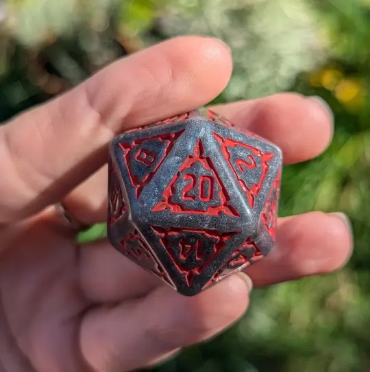 Dark Castle Dice – 7-Piece Extra Large 25mm Dark Grey Glitter Red Font DnD