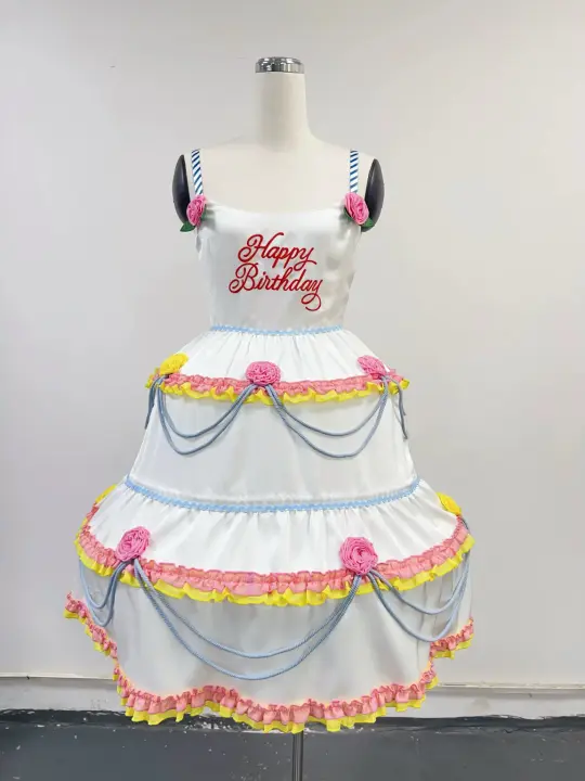 SAMPLE #409 - S Layer Cake Tiered Birthday Dress - White / Pink