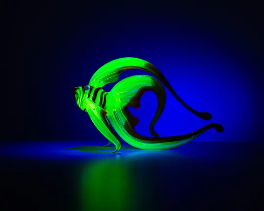 Uranium Glass Fish Figurine Glowing UV Sculpture Handmade Lampwork Collectible Gift for Aquarium Lovers