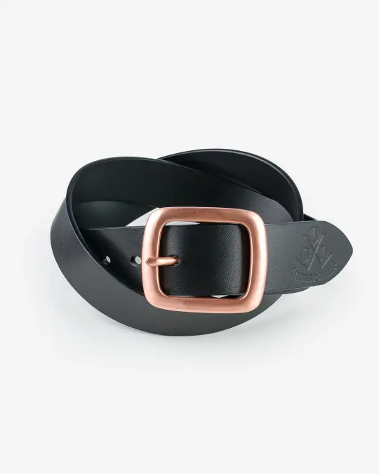 OGL Single Prong Copper Garrison Buckle Leather Belt - Full Dyed Black