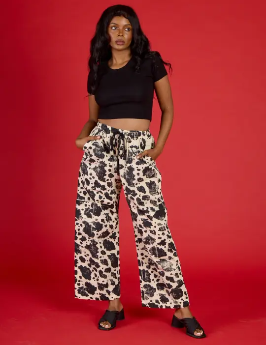 Drop Pocket Pants - Cow Print