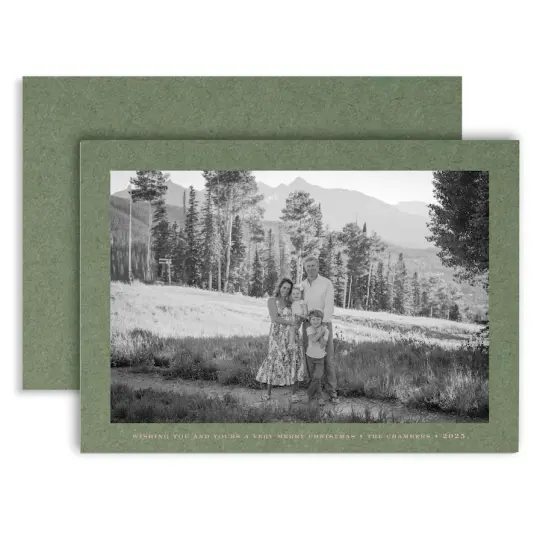 Classic Green Landscape Foil Printed Photo Attached Holiday Card