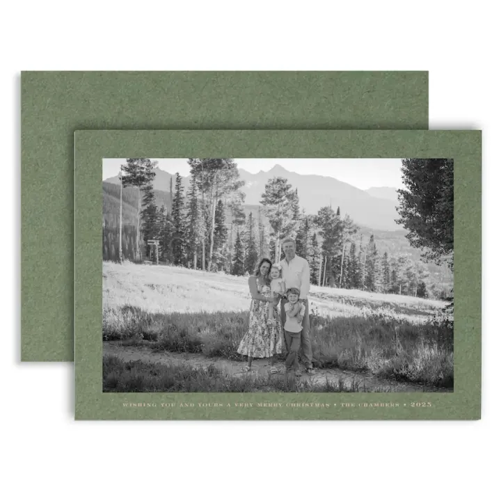 Classic Green Landscape Foil Printed Photo Attached Holiday Card