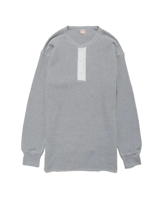 The Real McCoy's MC24122 Waffle Thermal Henley Undershirt L/S Medium Gray