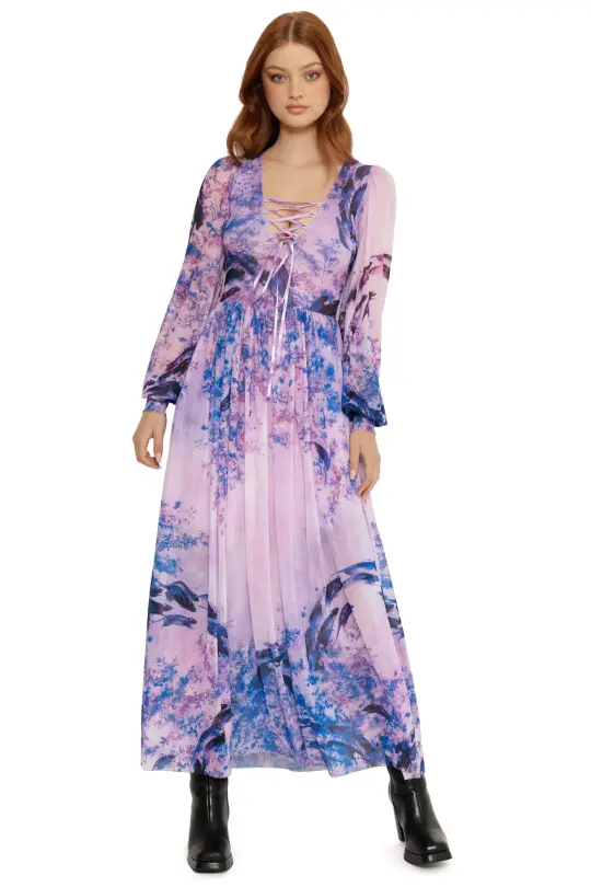 Mischief In The Fields Sheer Bishop Maxi Dress