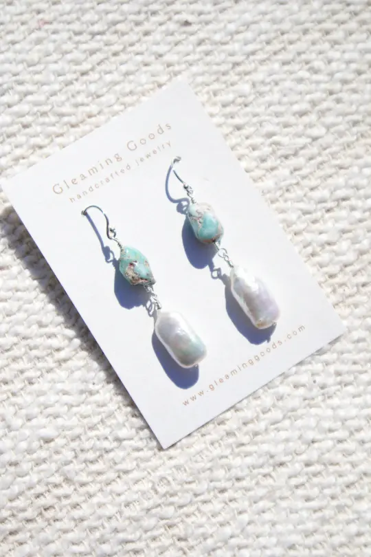 Sterling Silver Turquoise Freshwater Pearl Earrings