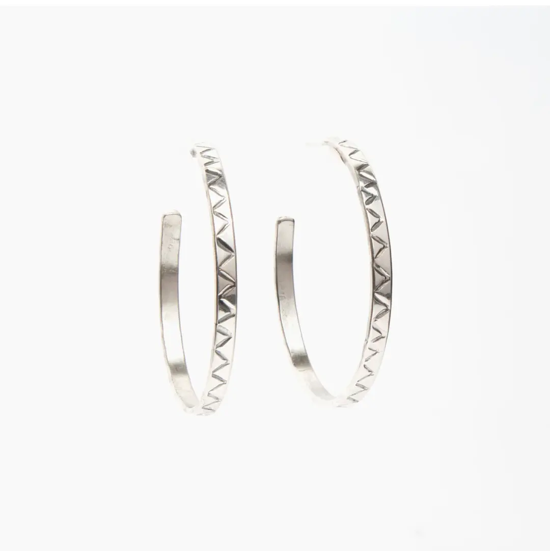 Large Stamped Sterling Silver Hoop