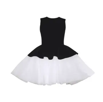 Minimalist Tulle Homecoming Dress ,Black and White A-Line High Collar Short Prom Dress RS832
