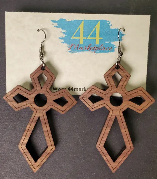 Large Walnut Cross Earrings