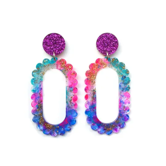 Pink Glitter Drop Scalloped Hoop Laser Cut Acrylic Earrings
