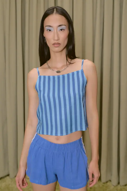 Crop Cami Soft Linen Tank Blue Stripe