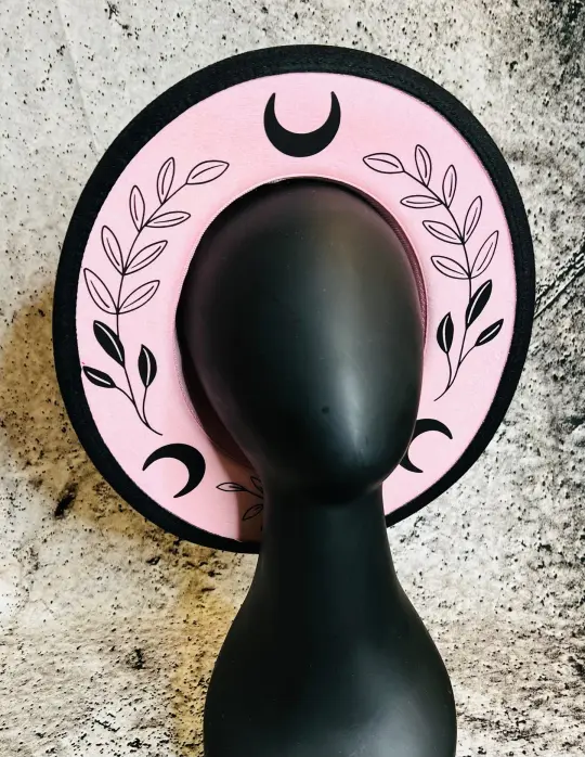 Pastel Pink Fern Moon Vegan Felt Wide Brim Hat