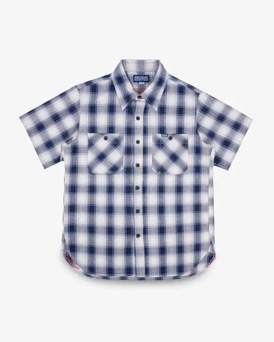 5oz Selvedge Short Sleeved Madras Check Work Shirt - Blue