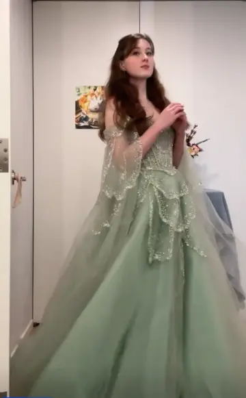 Puffy Tulle Glitter Prom Gown Green Women's Maxi Birthday Dress Evening Dress RS2975
