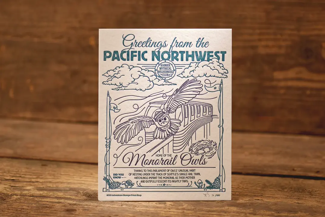 Monorail Owls - Limited Edition Letterpress Print (8.5 x 11")