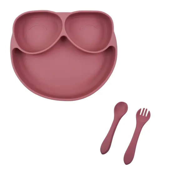 Tiny Teethers Designs Babies and Toddlers 3 Piece Silicone Tableware Set, Pink